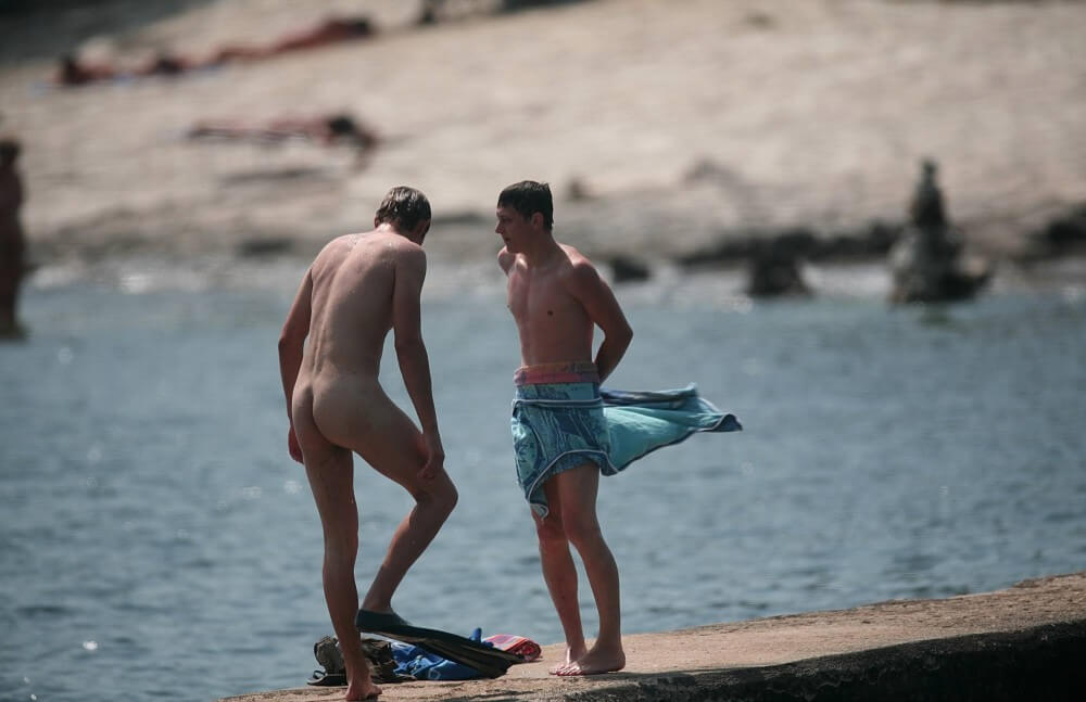 Nudists Boys - Water Prep On The Ledge - Naturalness and freedom go hand in hand with naturism