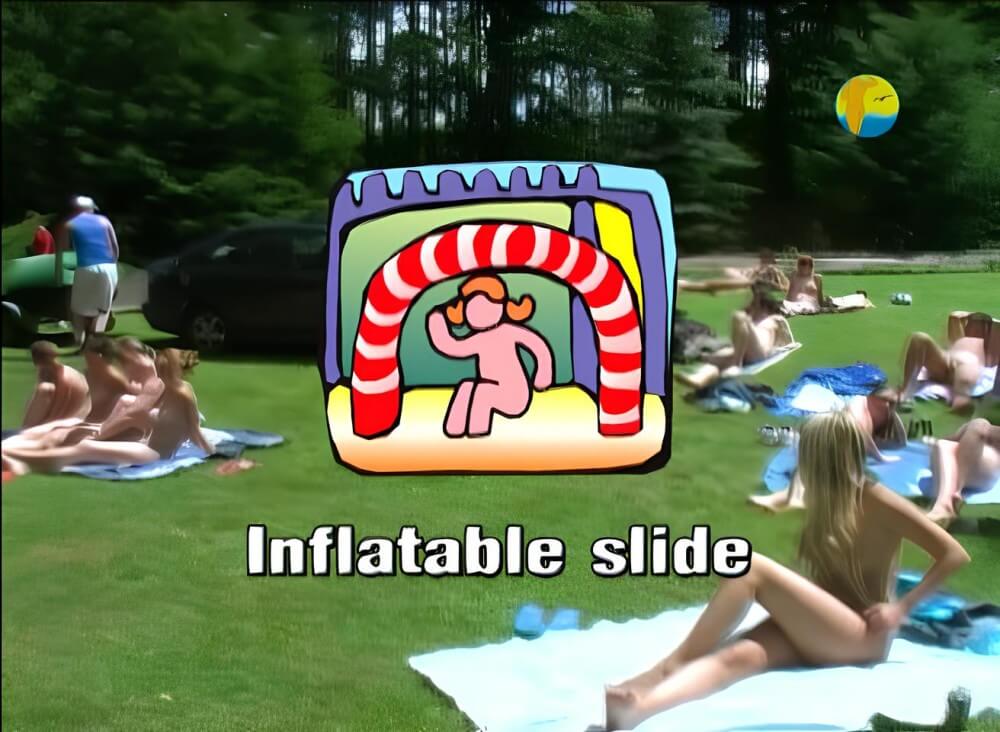 Naturist: Freedom: Inflatable Slide - Nudity promotes a better understanding of oneself and ones feelings