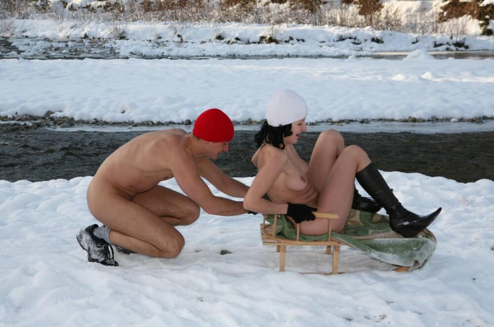 Naturist Girl Snow Day Couples Sled pics - Im also interested in naturism, but I have no experience yet