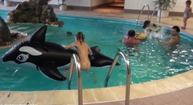 Indoor dolphin ride Full HD - Participation in nudism contributes to personal growth